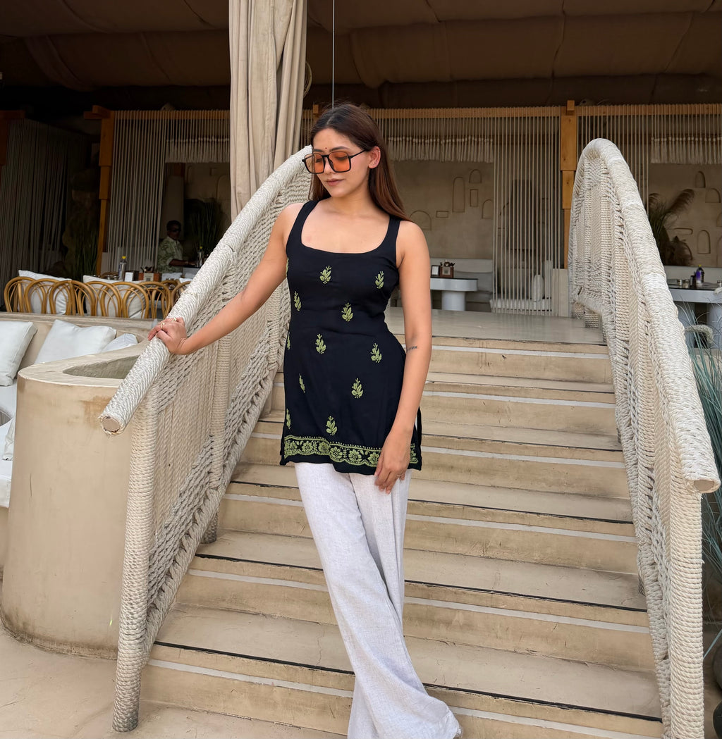 Black Chikankari Kurti - Hand Embroidered
