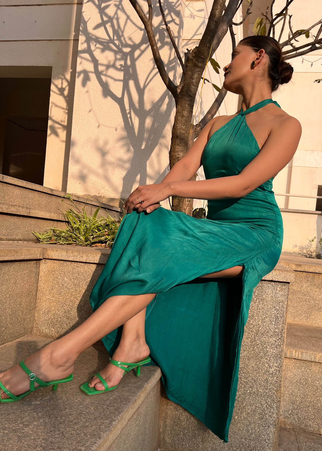 Vienna - Green Satin Dress - That Gal