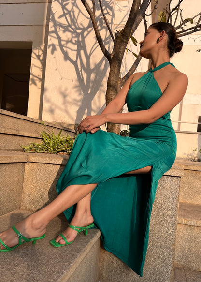 Vienna - Green Satin Dress