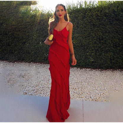 Rouge - Red Ruffled Maxi Dress