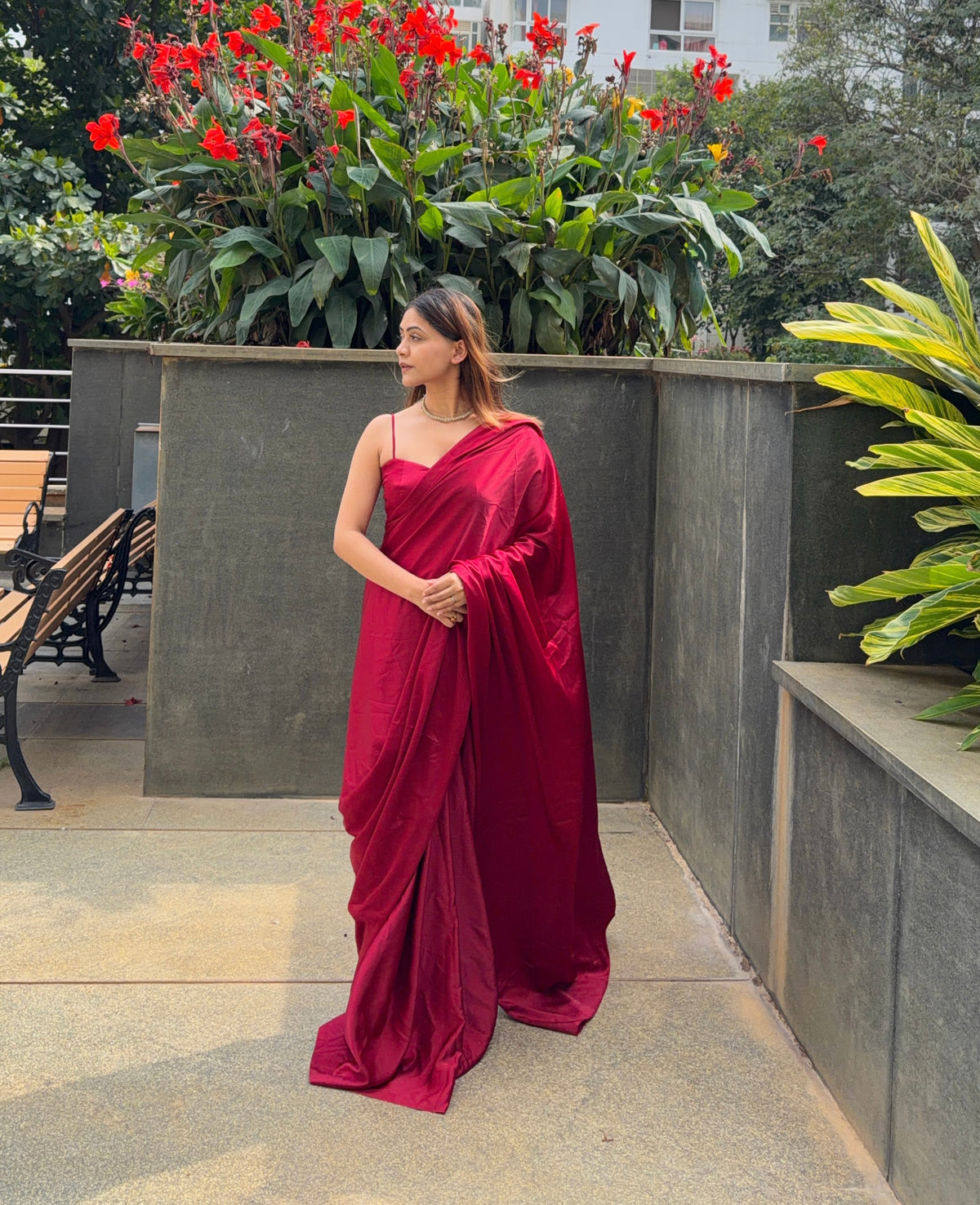 Deep Red Premium Satin Saree