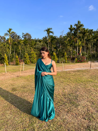 Emerald Green Satin Saree