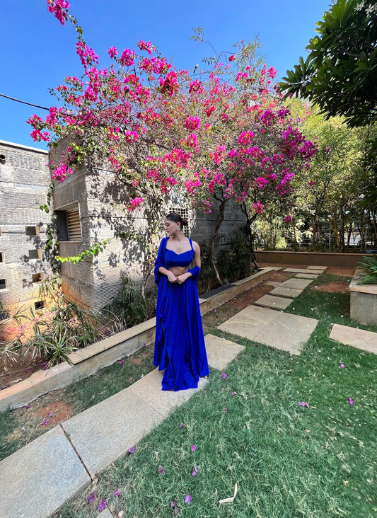 3 Piece Electric Blue Saree Set