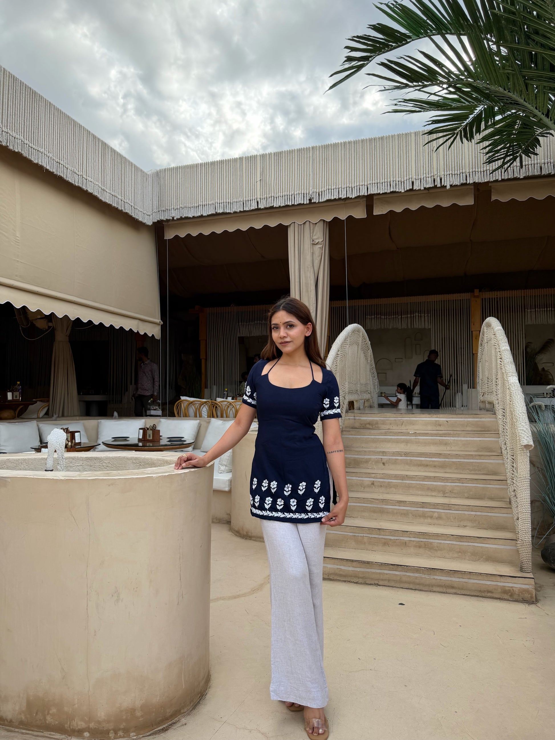 Navy Chikankari Kurti - Viral Neckline