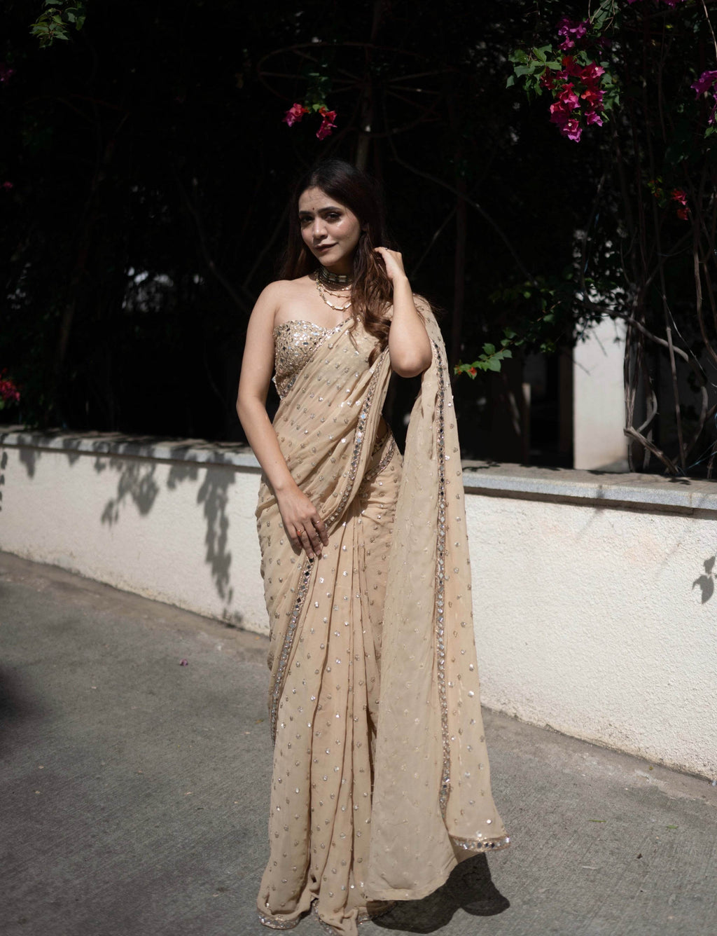 Gold Mirror work Saree - That Gal