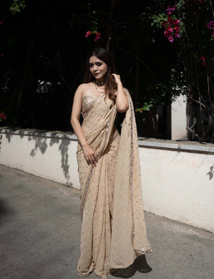 Gold Mirror work Saree