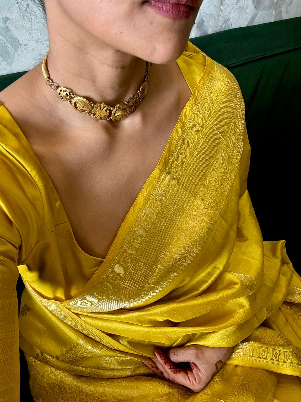 Yellow pure silk saree