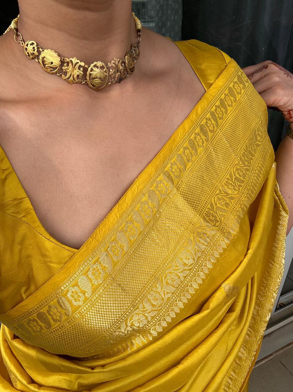 Yellow pure silk saree