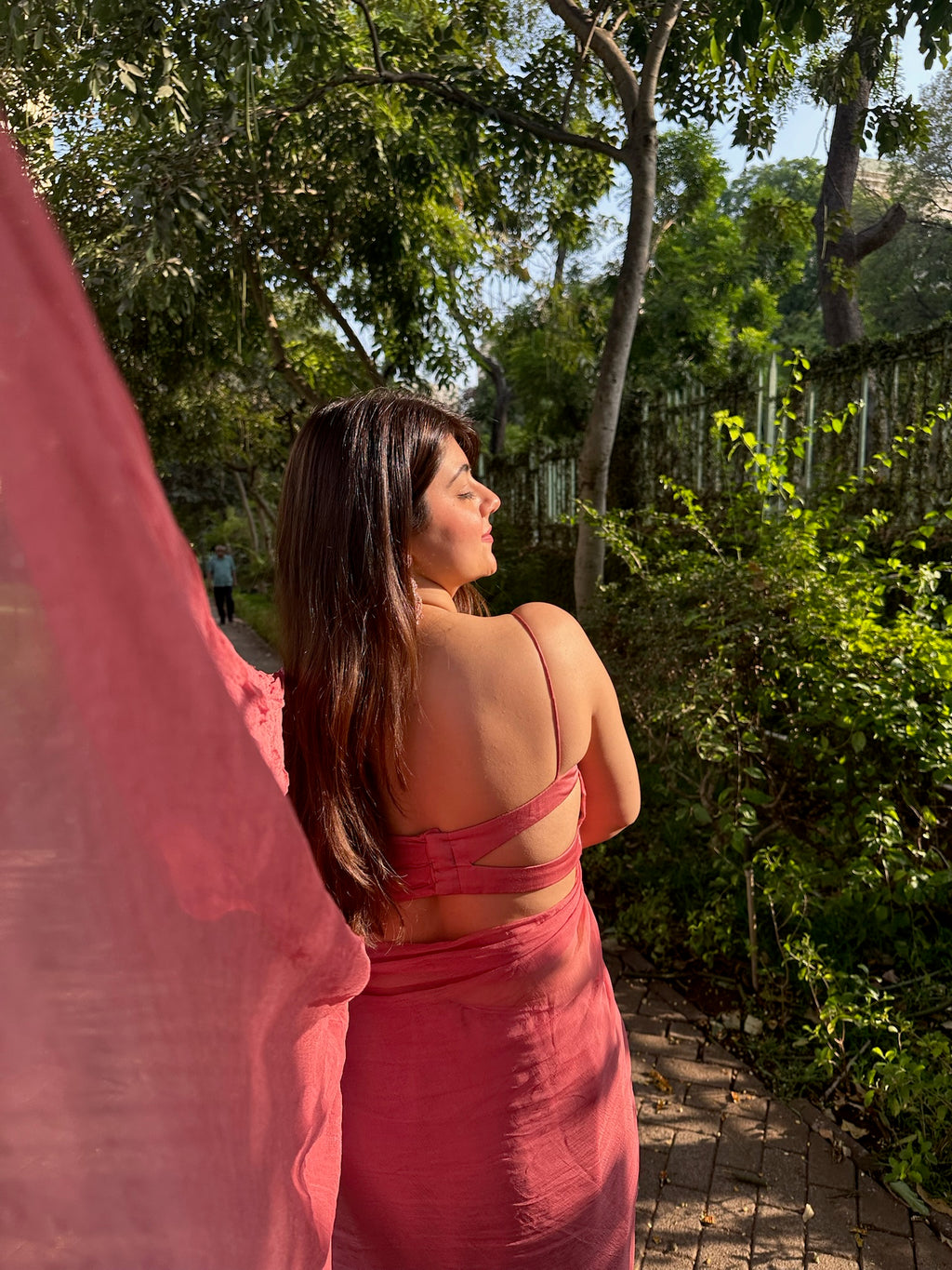 Fanah Chiffon Saree Set - Dusty Rose