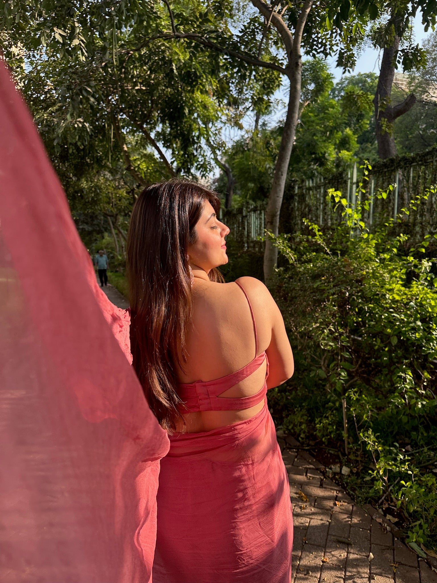 Fanah Chiffon Saree Set - Dusty Rose