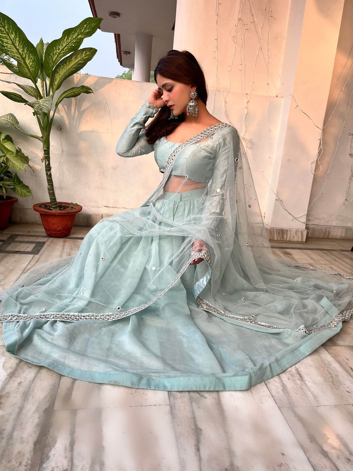 Powder Blue Chanderi Lehenga