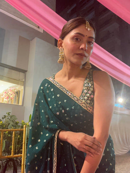 Emerald Green Mirror Work Saree