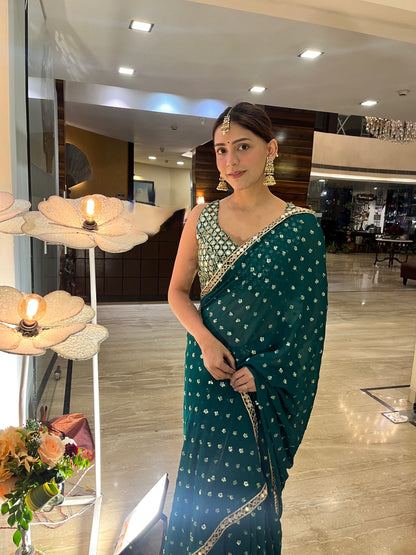 Emerald Green Mirror Work Saree