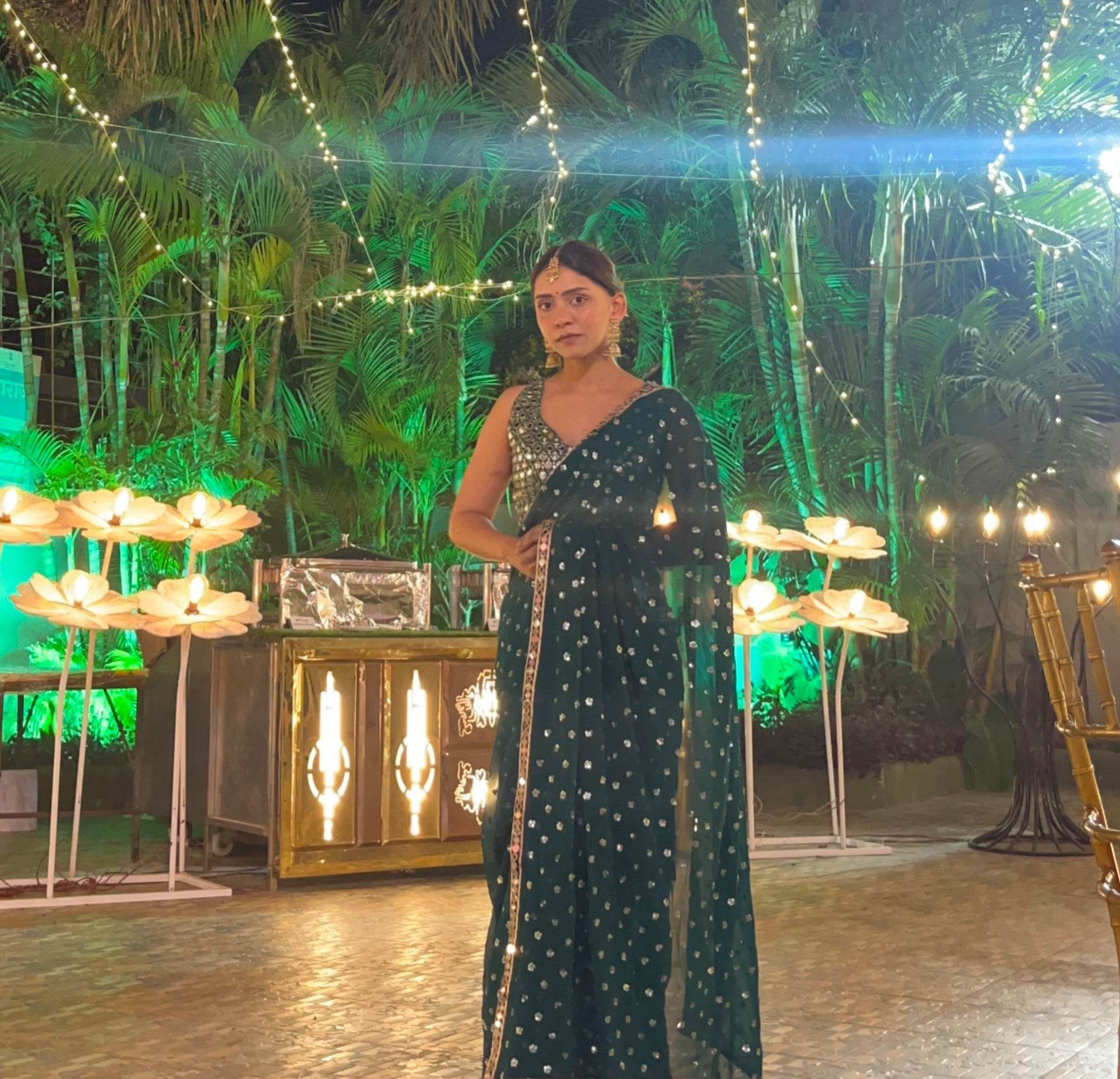 Emerald Green Mirror Work Saree - That Gal