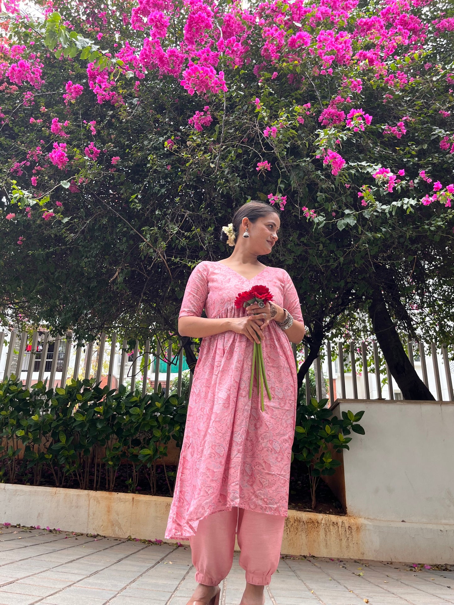 Pink Muslin Silk Kurta Set