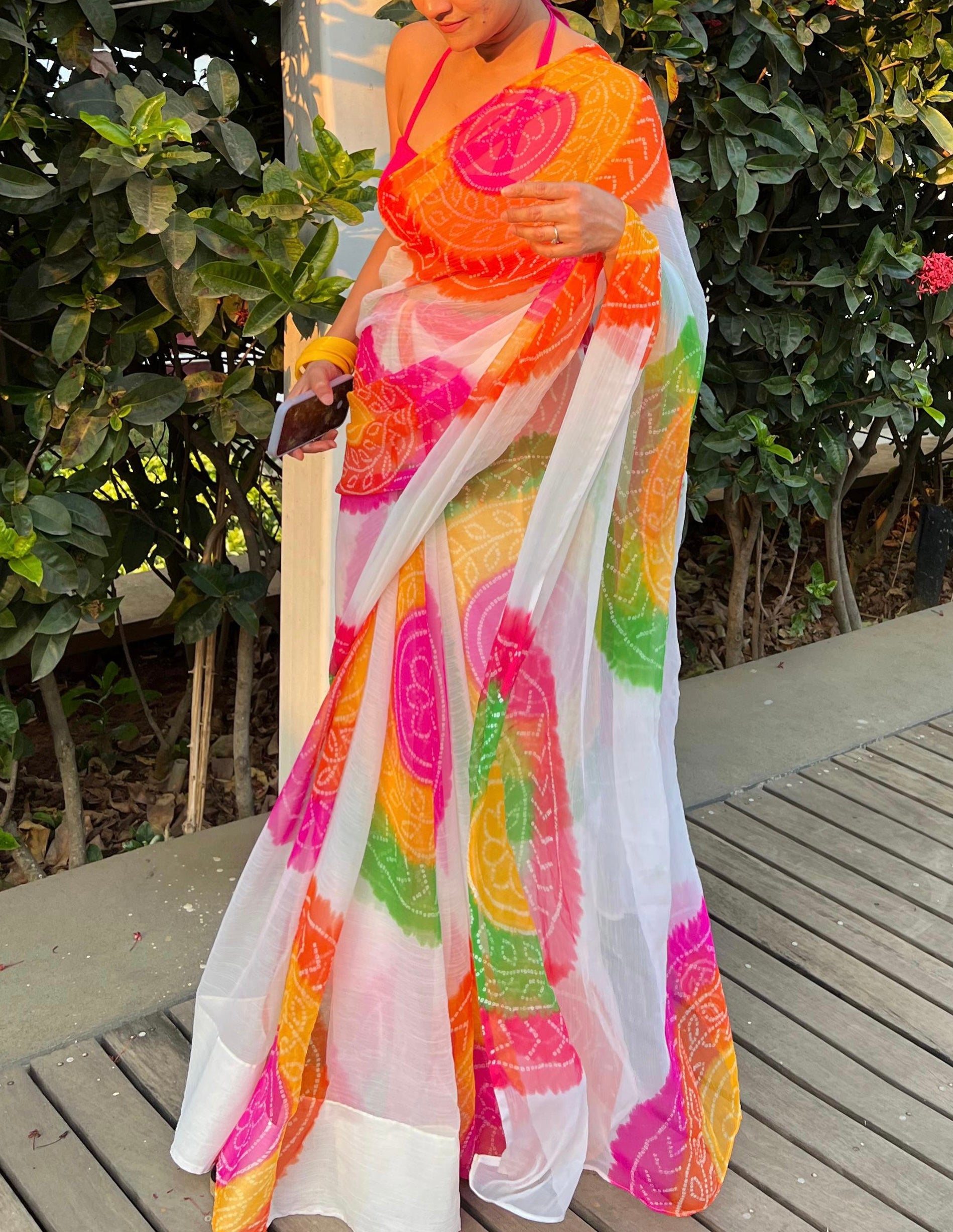 Faguniya Chiffon Saree - Colourful