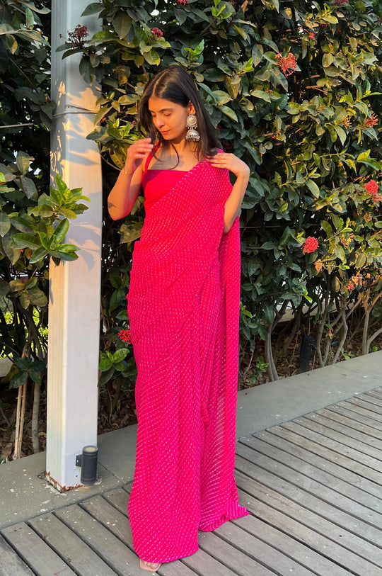 Leheriya Saree - Raani Pink