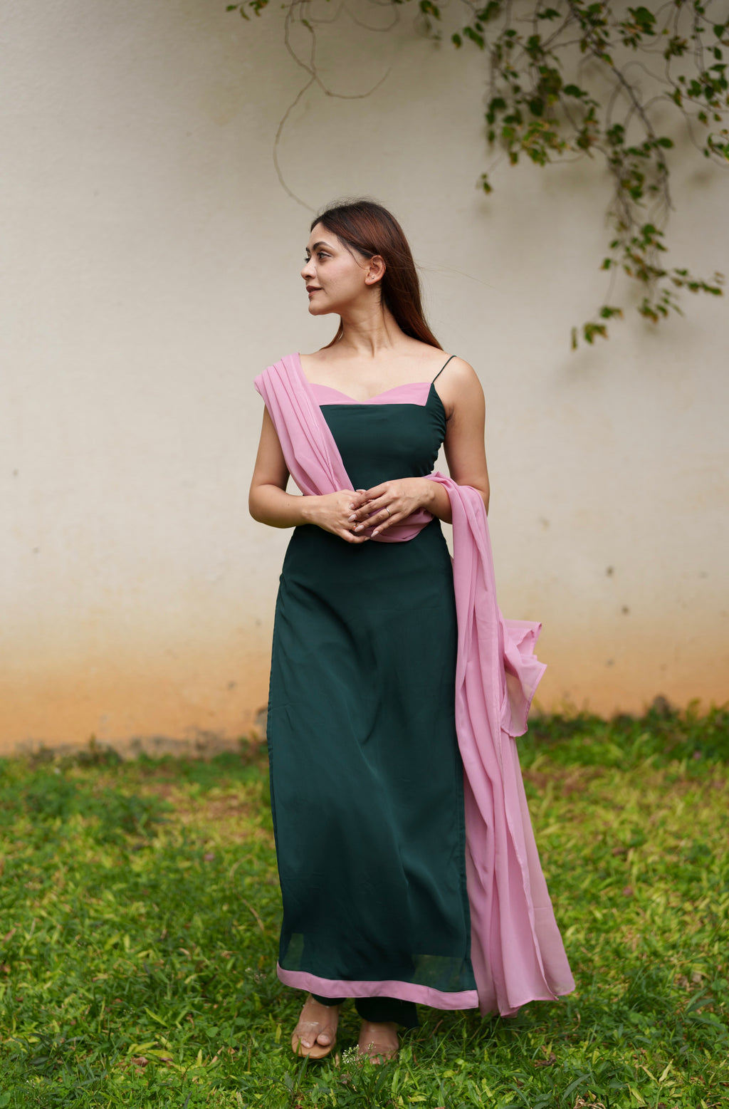 Sawan Suit Set - Green & Pink
