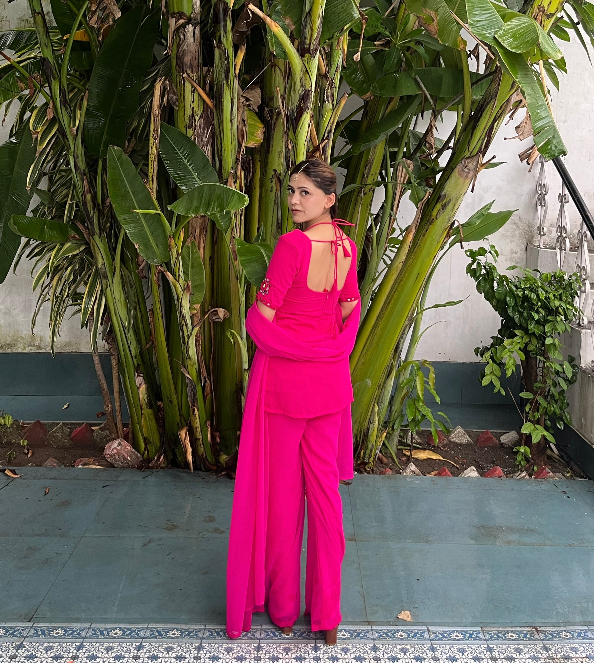Mehtab Mirror Work Set - Raani Pink