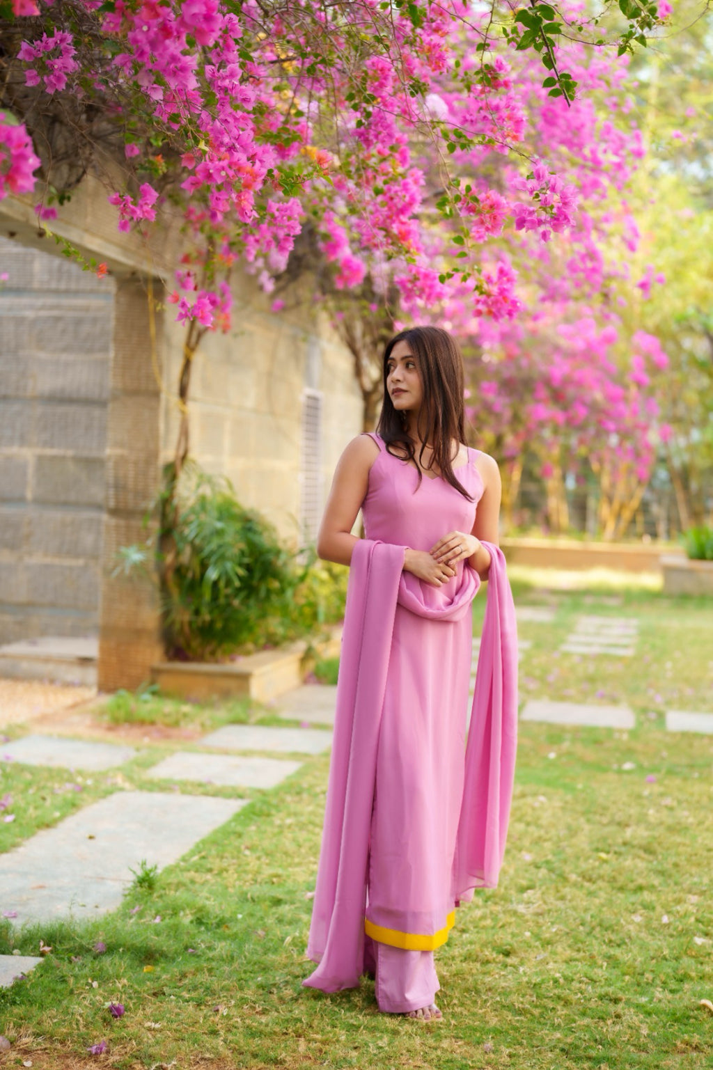 Arzoo Suit Set - Pink & Yellow