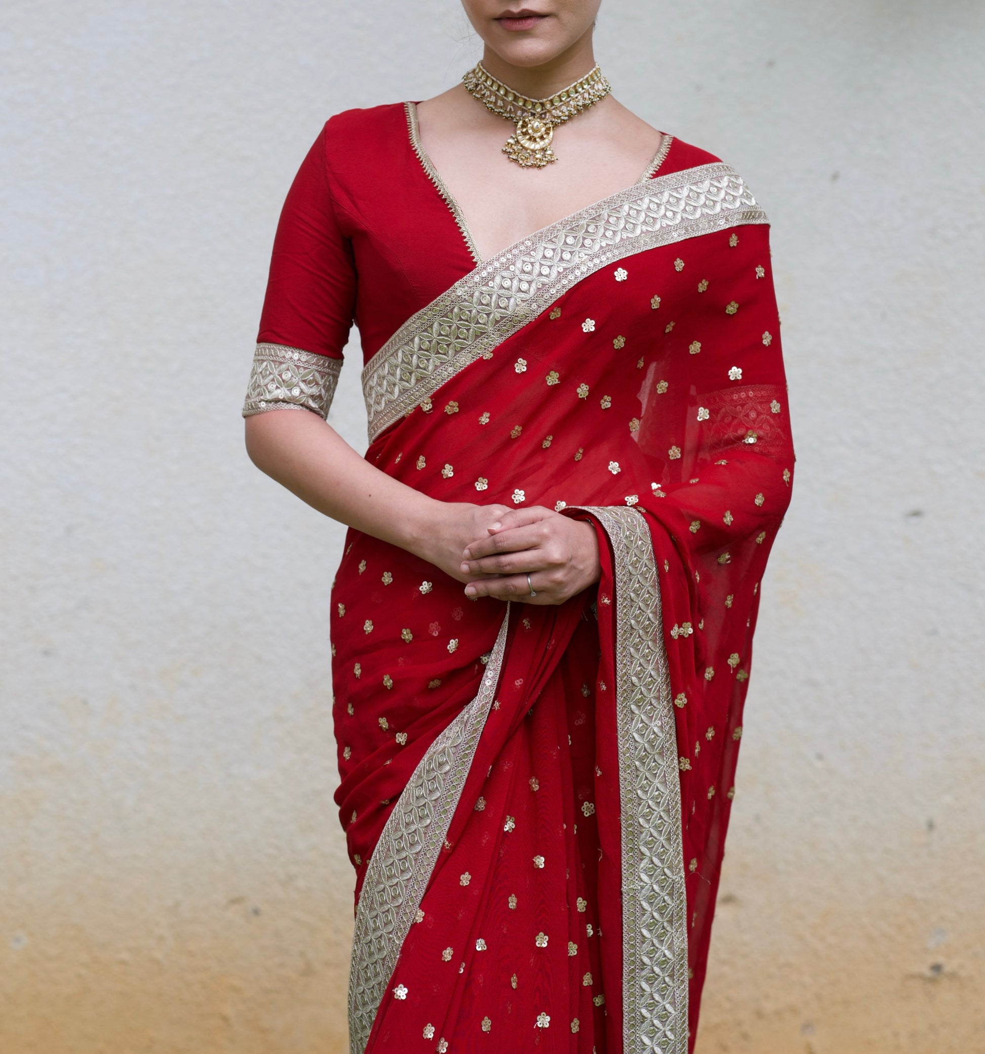 Hayaa Deep Red Saree Set
