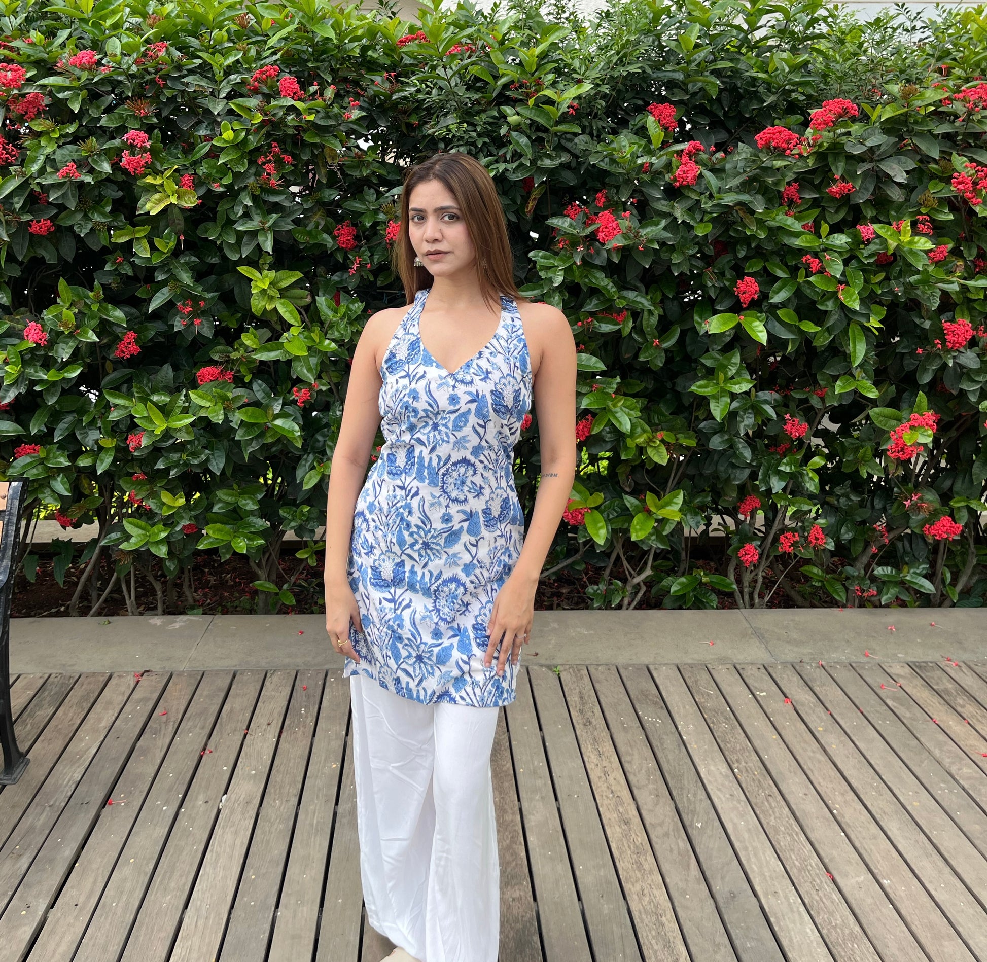 Kaavya Halter Neck Sanganeri Print Kurti