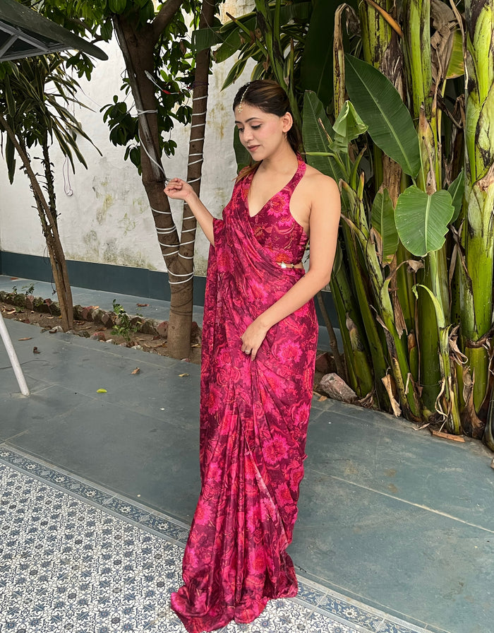 Gul Pink Floral Saree Set
