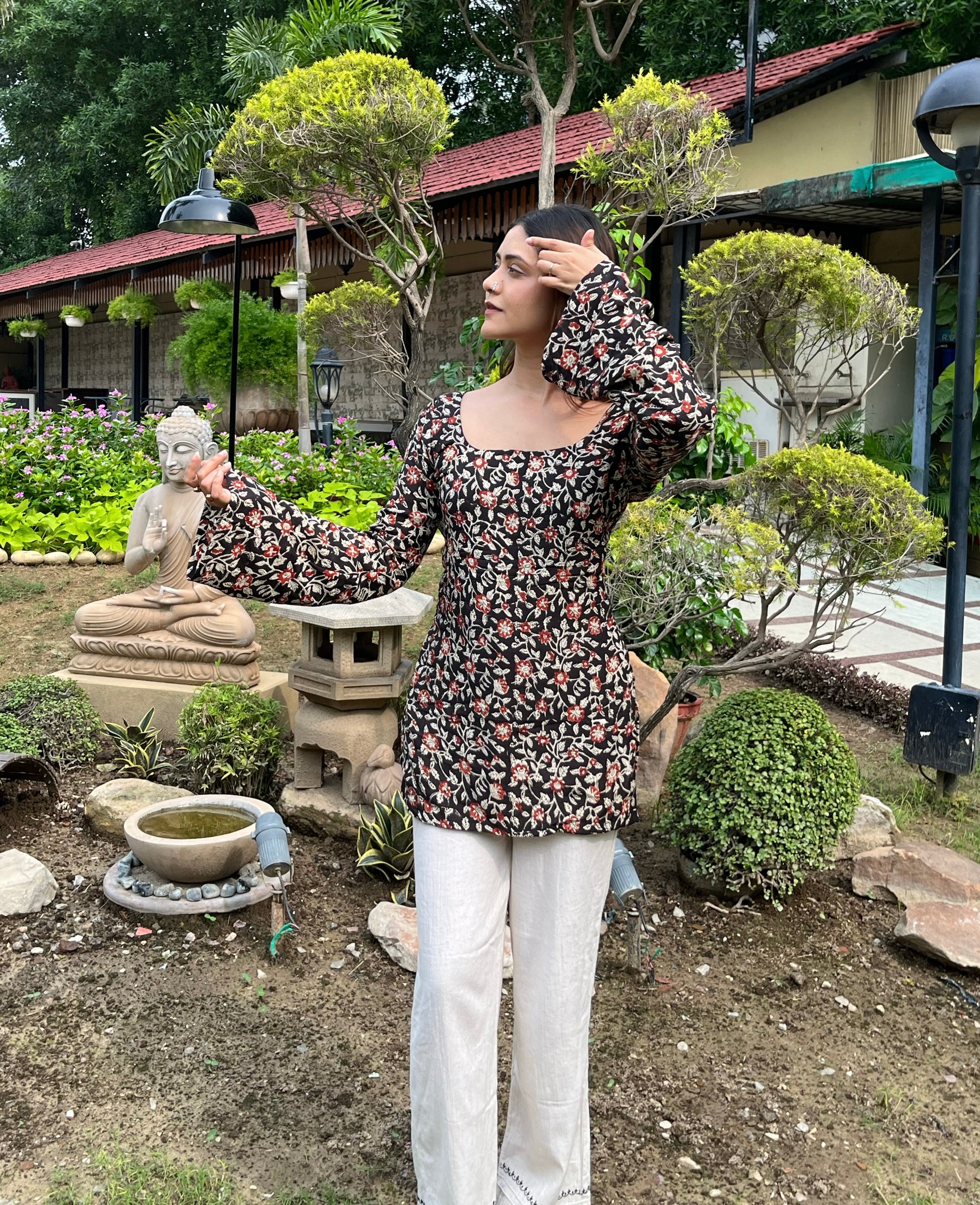 Aliza Bagru Print Silk Satin Kurti