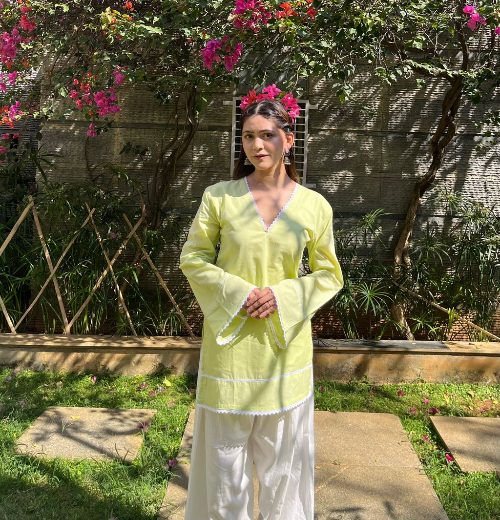 Veera Pastel Lime Mul Kurti