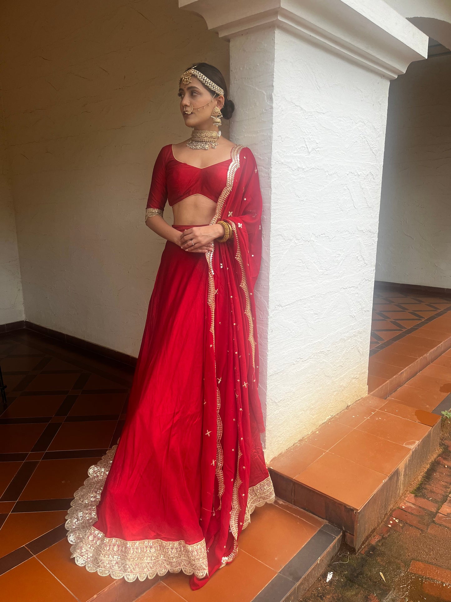 Sindoori Red Dola Silk Lehenga Set