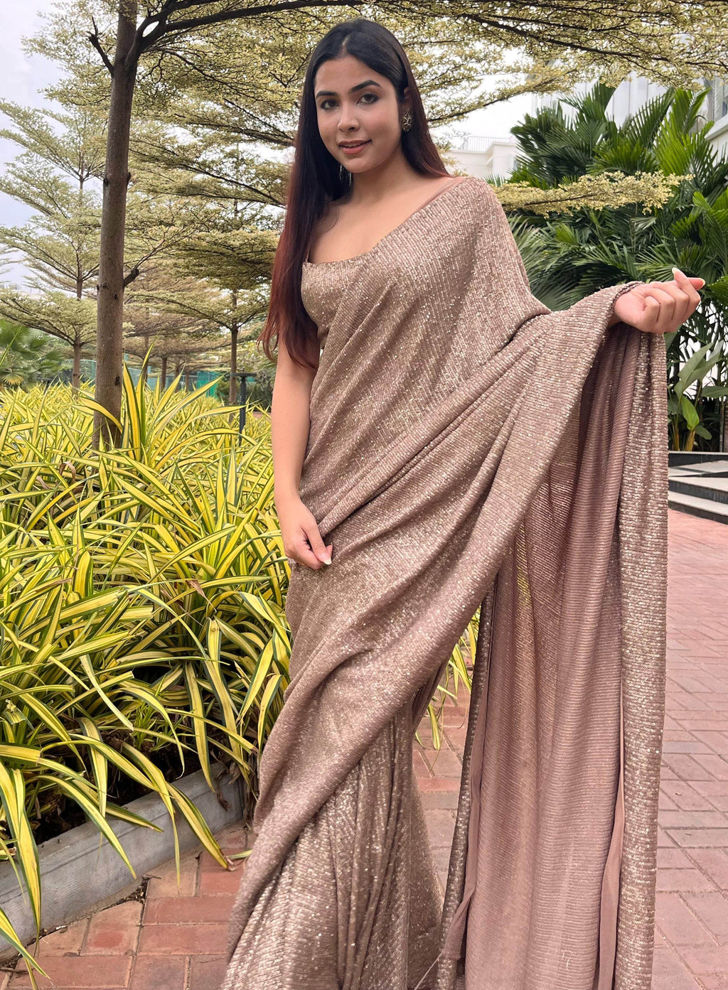 Pre-stitched Sequin Saree - Metallic Gold - That Gal