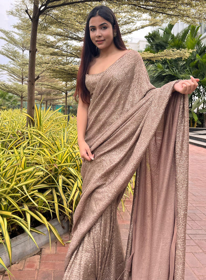 Pre-stitched Sequin Saree - Metallic Gold