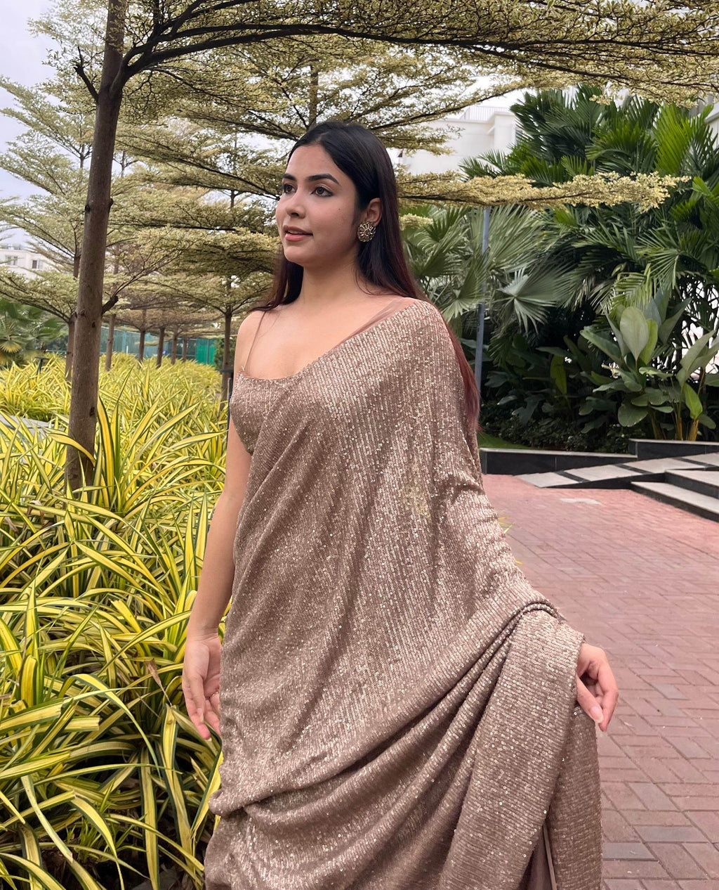 Pre-stitched Sequin Saree - Metallic Gold - That Gal