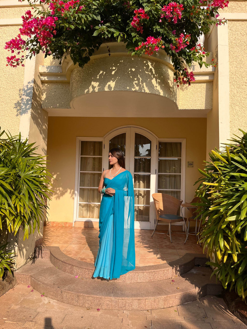 Ombre Chiffon Saree - Sea Blue - That Gal