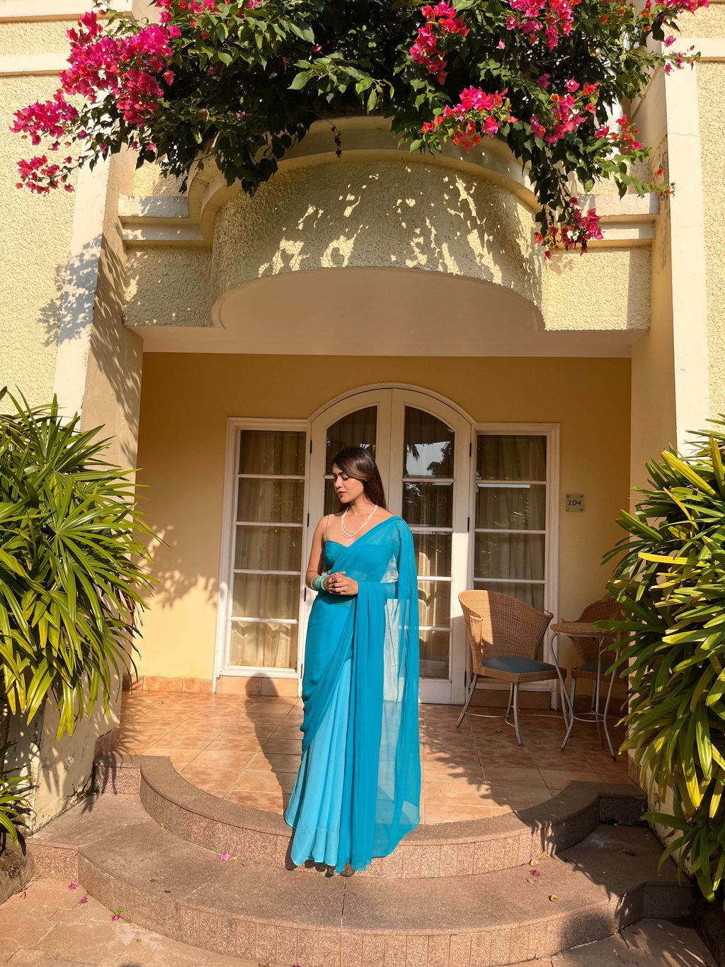 Ombre Chiffon Saree - Sea Blue - That Gal