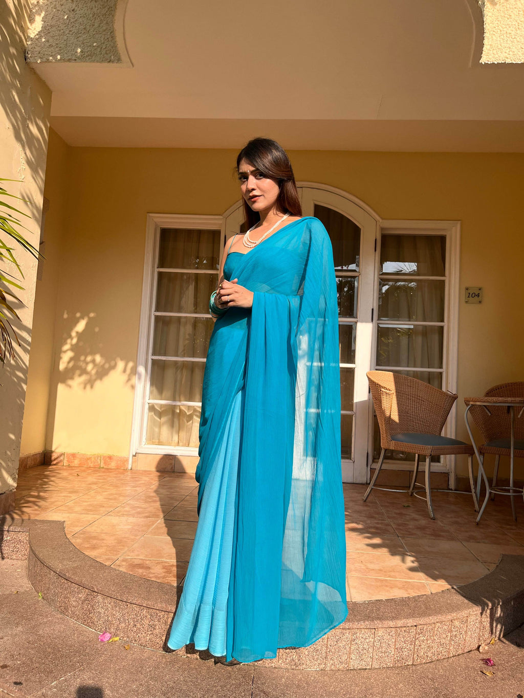 Ombre Chiffon Saree - Sea Blue - That Gal