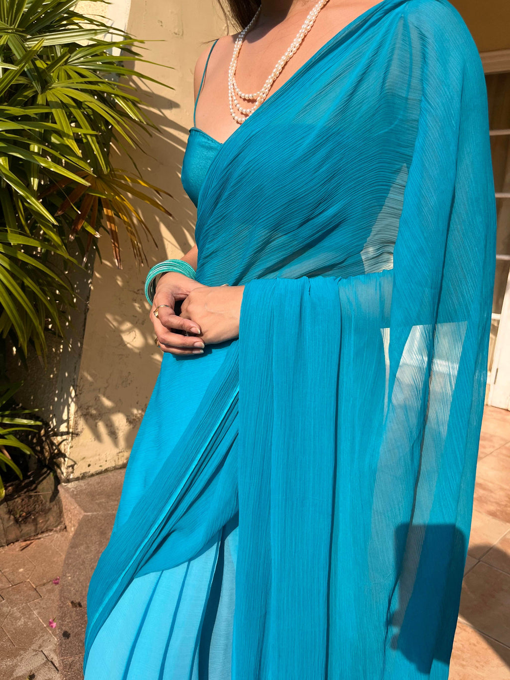 Ombre Chiffon Saree - Sea Blue - That Gal