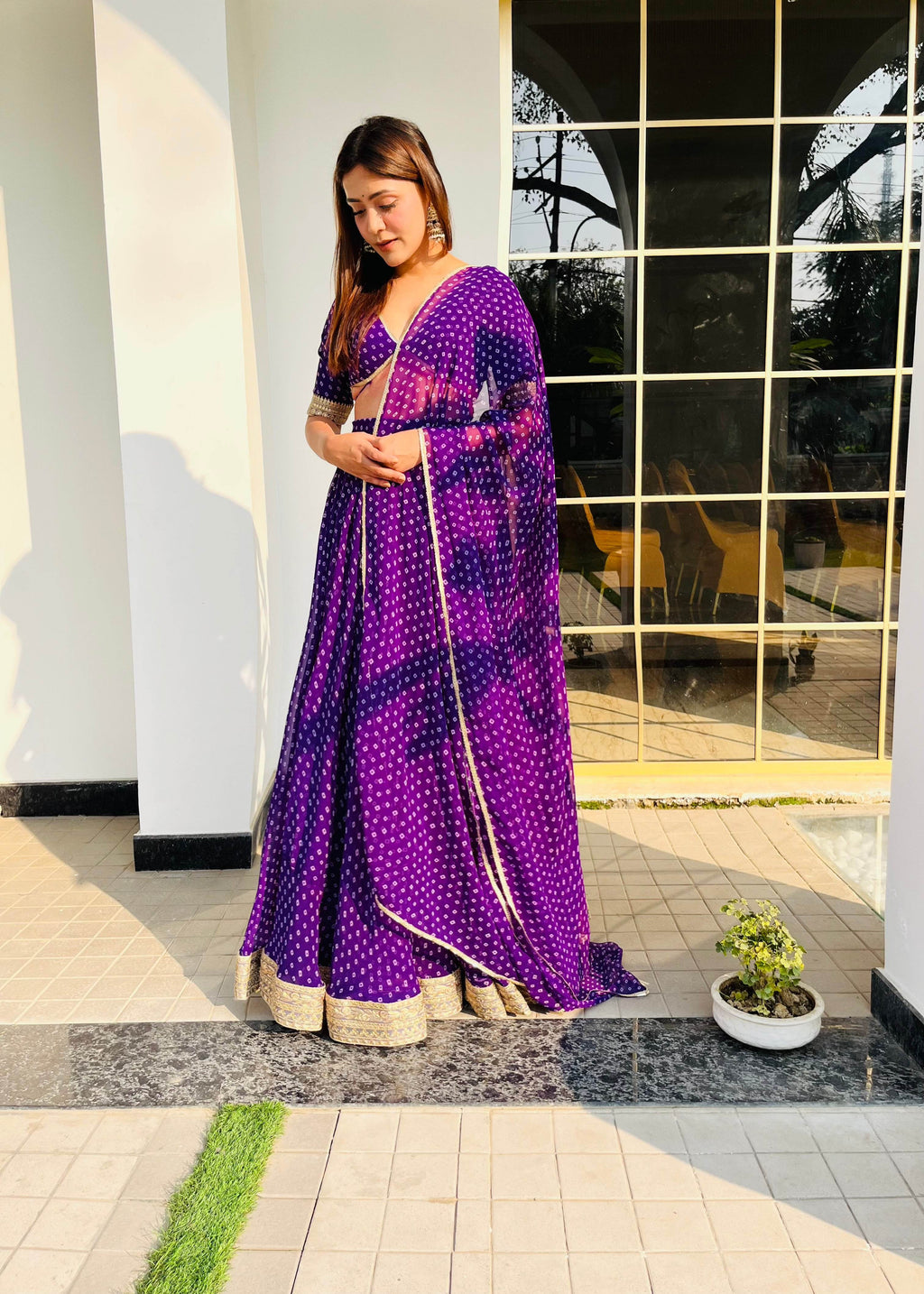 Bandhani Lehenga Set - Purple - That Gal
