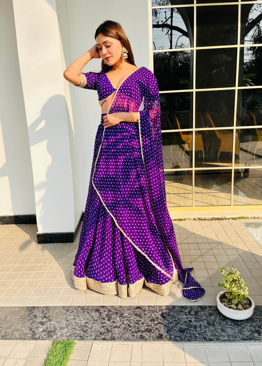 Bandhani Lehenga Set - Purple - That Gal