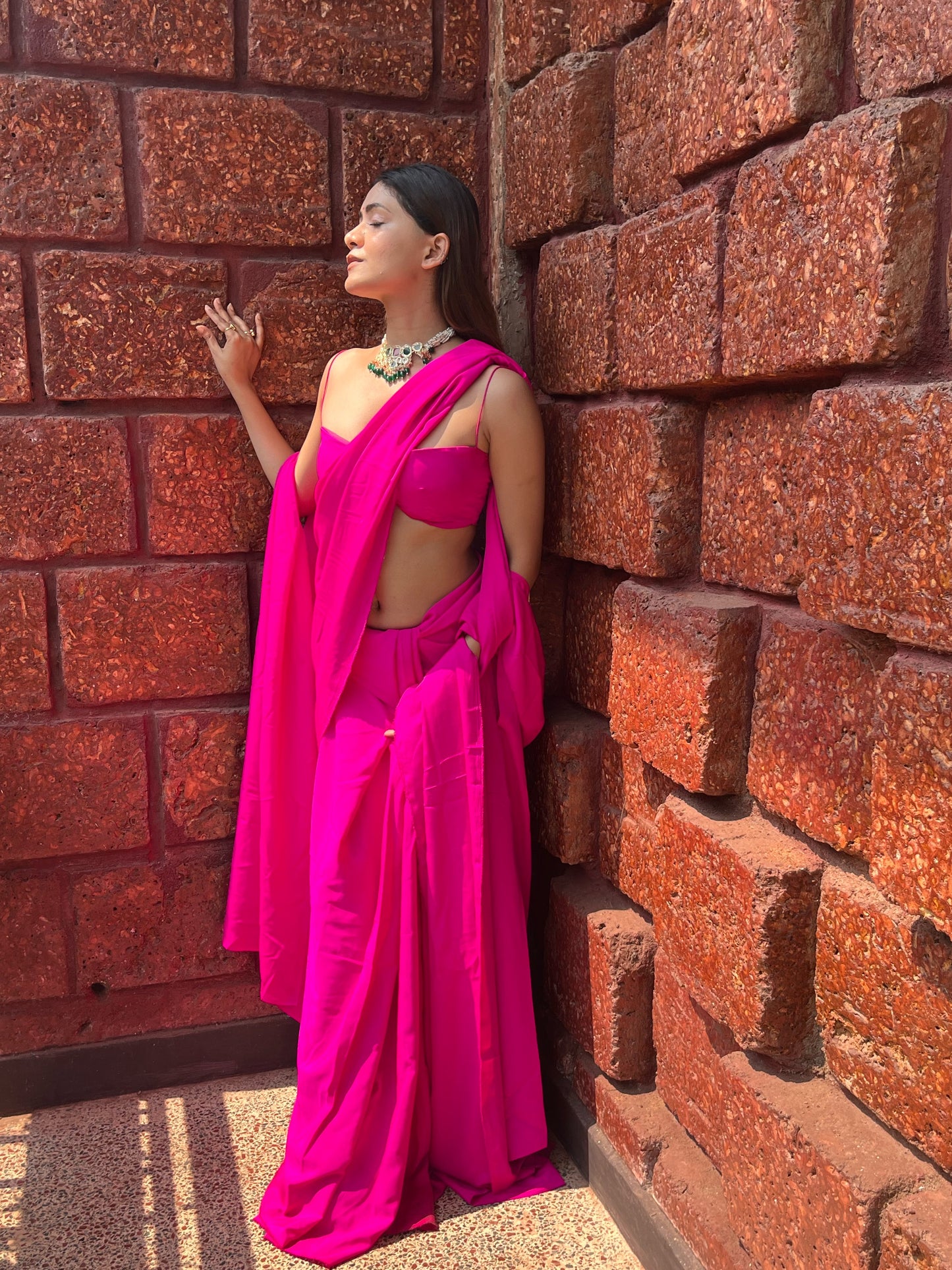 3 Piece Hot Pink Saree Set