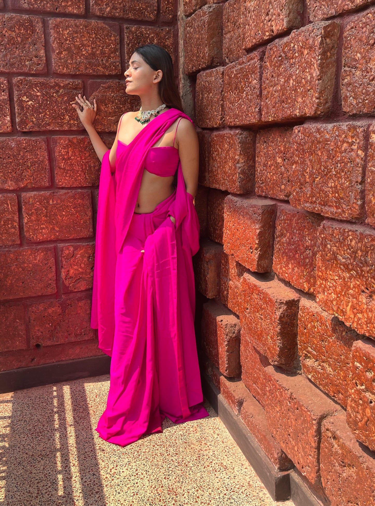 3 Piece Hot Pink Saree Set