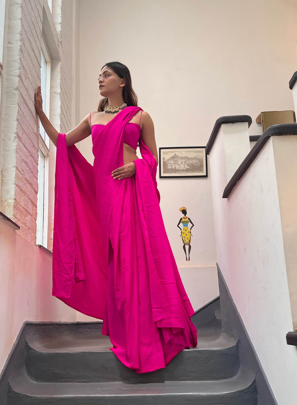 3 Piece Hot Pink Saree Set - That Gal