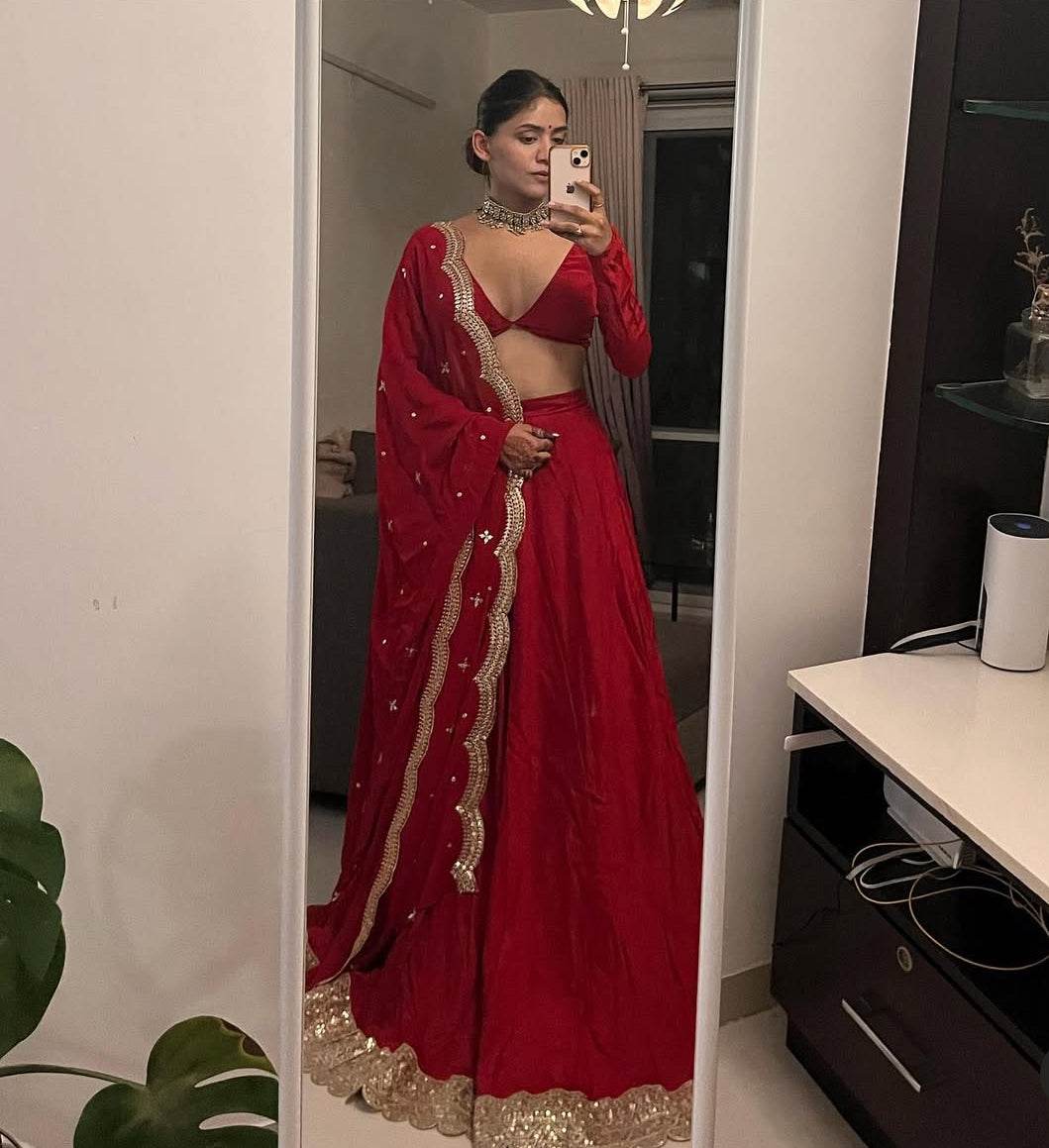 Sindoori Red Dola Silk Lehenga Set - That Gal