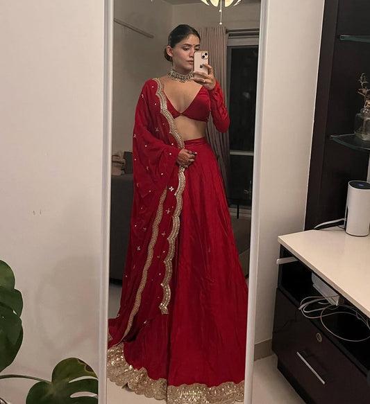 Sindoori Red Dola Silk Lehenga Set