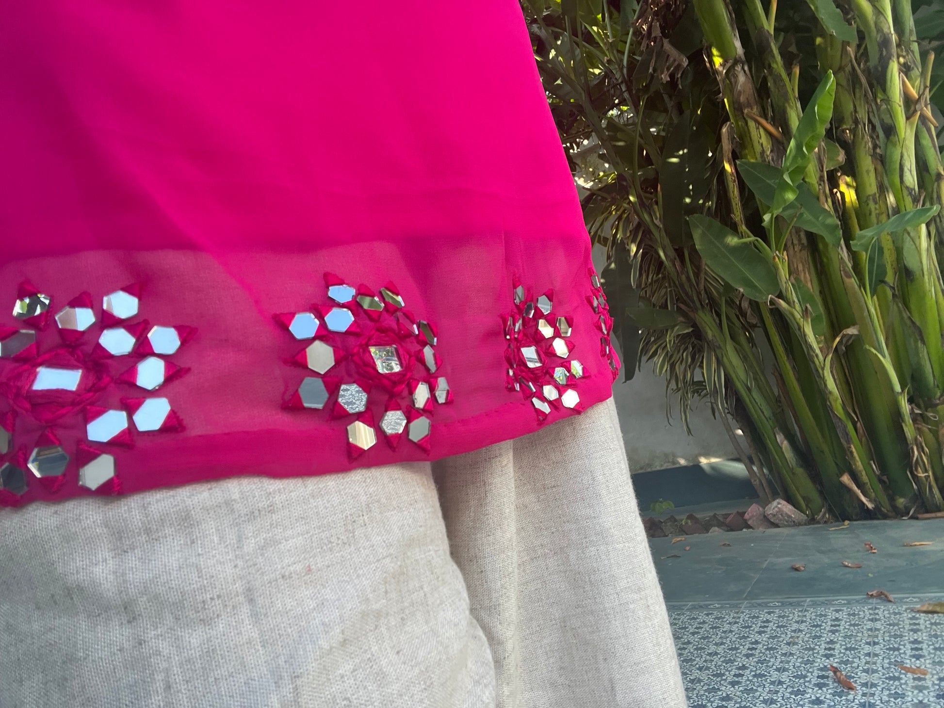 Laila Mirror Work Kurti - Raani Pink