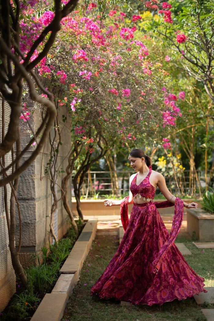 Gul Pink Floral Lehenga