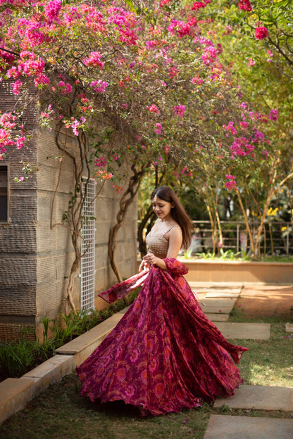 Gul Lehenga Set With Mirror Work Blouse