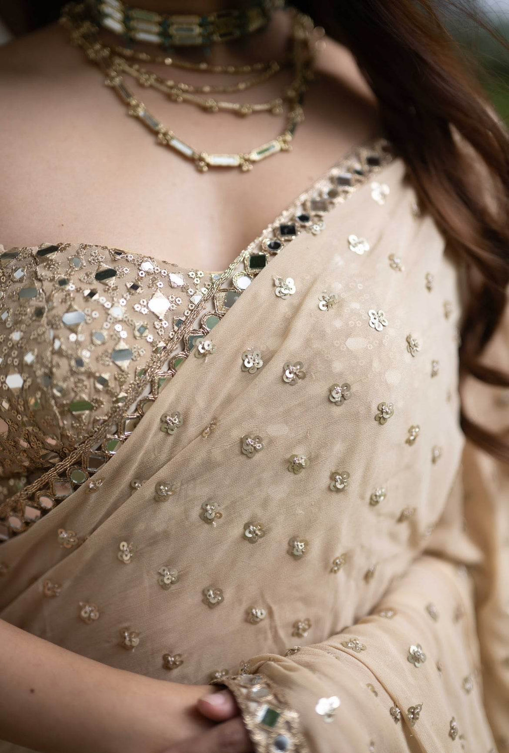 Gold Mirror work Saree - That Gal
