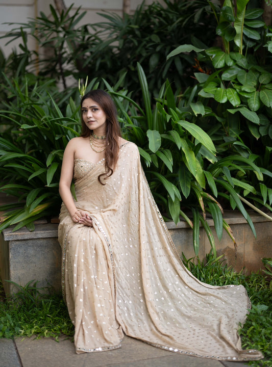 Gold Mirror work Saree