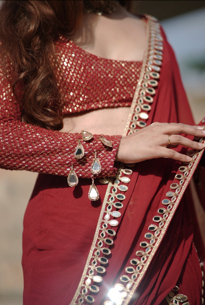 Sindoori Red Mirror Work Saree